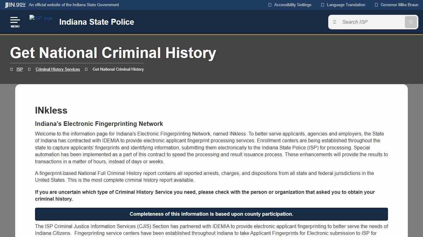 ISP: Get National Criminal History